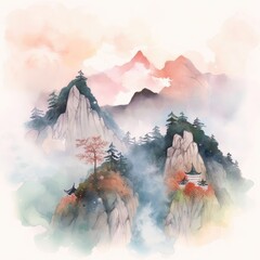 The Watercolor Rugged Mountains Generative Ai