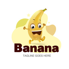 Yellow Funny banana character Logo design, vector style on white background