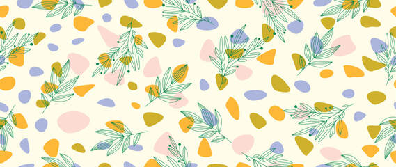 Vector flat illustration. Modern floral pattern. Colorful abstract modern seamless pattern. Perfect for screensaver, poster, card, invitation or home decor.