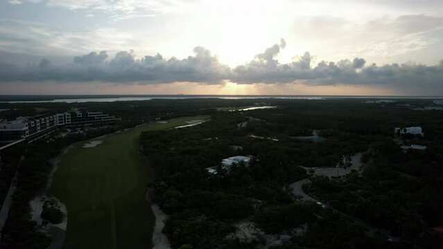 5-Star Hotel Atelier Playa Mujeres, In Cancun, Mexico. Aerial 4K drone video Of the Gulf of Mexico Ocean