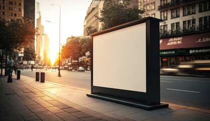 blank billboard mockup for advertising in the city, sunset view