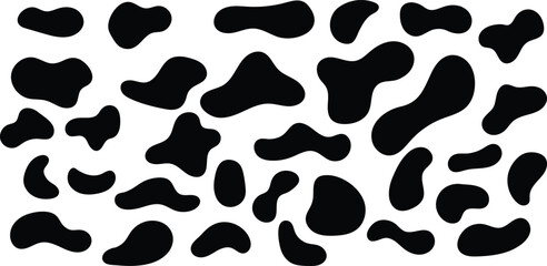 Organic black blobs irregular shape. Abstract liquid shape elements. random abstract blotch shape. Fluid dynamical colored forms banner.