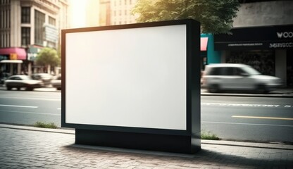 blank billboard mockup for advertising in the city, sunset view