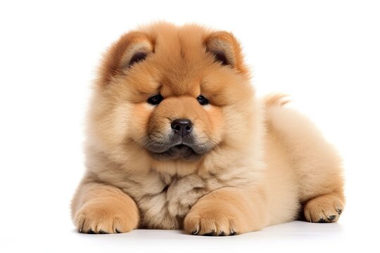 Chow chow puppy with fluffy coat, isolated on white. Generative AI