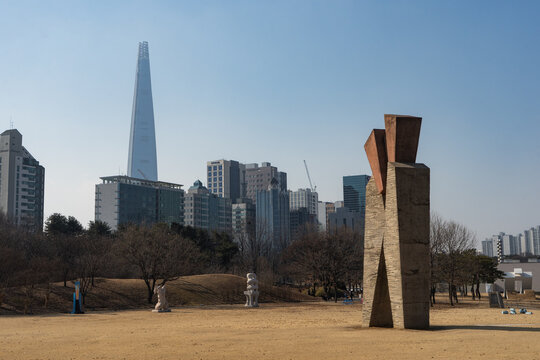 Sculpture Park at Seoul Olympic park host the 1988 Summer Olympics during winter afternoon at Songpa-gu , Seoul South Korea : 4 February 2023