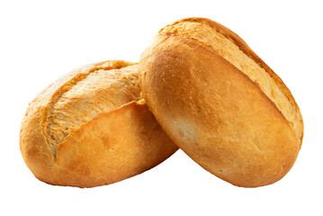 PNG. Two round white flour buns. Isolate 