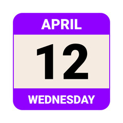 12 April, Wedmesday. Date template. Useful design for calendar or event promotion. Vector illustration EPS 10 File.