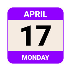 17 April, Monday. Date template. Useful design for calendar or event promotion. Vector illustration EPS 10 File.