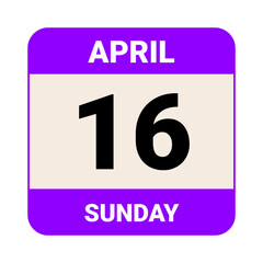16 April, Sunday. Date template. Useful design for calendar or event promotion. Vector illustration EPS 10 File.