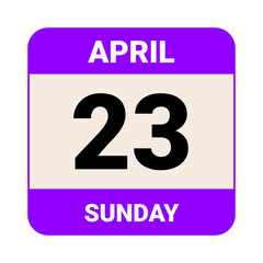 23 April, Sunday. Date template. Useful design for calendar or event promotion. Vector illustration EPS 10 File.