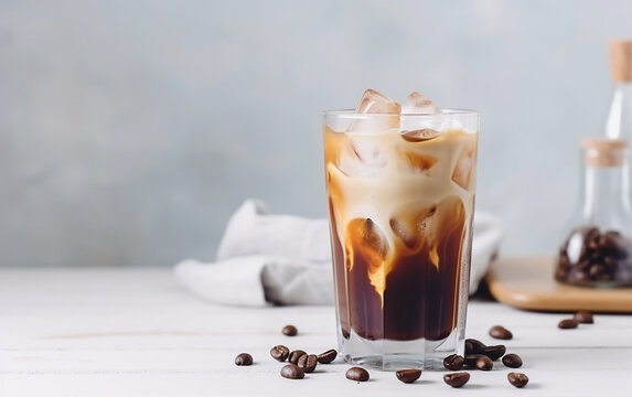 Vietnamese Iced Coffee Sweetened Condensed Milk And Ice In The Glass. Asian Summer Local Food And Beverages. 