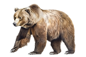 Fototapeta na wymiar an isolated grizzly bear walking, summer illustration png, transparent background, generative ai, vertical, horizontal