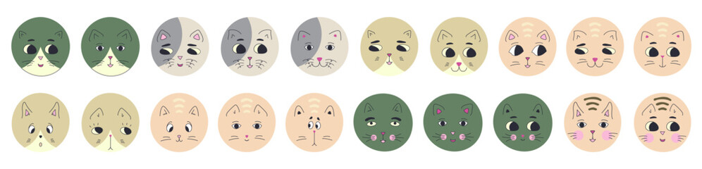 Funny cat face, abstract personage, mascot design, funny face, cute icon.