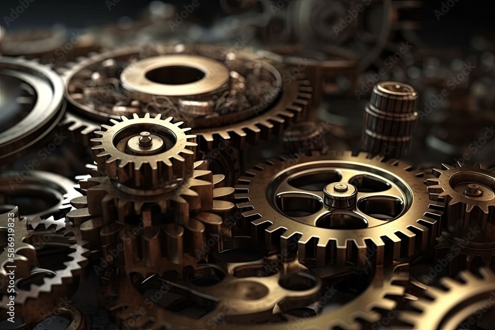 Aufkleber close-up view of mechanical gears in motion. generative ai