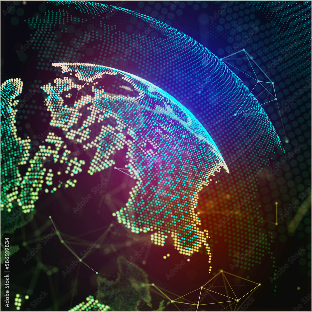 Poster global network connection. concept of dot and line composition of global business world map