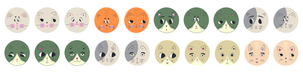 Funny cat face, abstract personage, mascot design, funny face, cute icon.