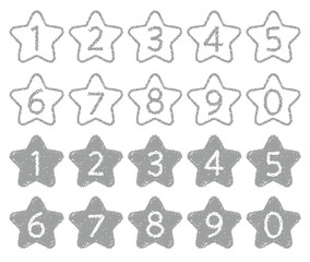 手描きのクレヨン素材　星の形の数字アイコンセット　