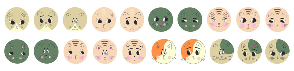 Funny cat face, abstract personage, mascot design, funny face, cute icon.