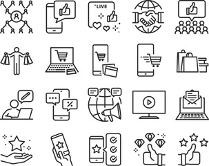 Marketing icon set, 20 business marketing icon set black vector