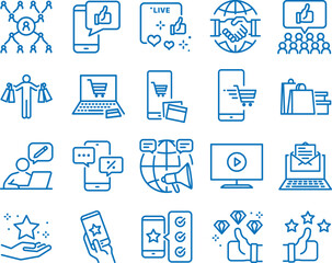 Marketing icon set, 20 business marketing icon set blue vector