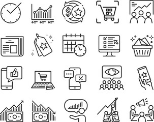Marketing icon set, 20 business marketing icon set black vector