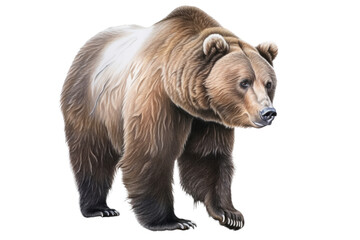 an isolated grizzly bear walking, summer illustration png, transparent background, generative ai, vertical, horizontal