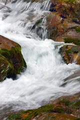 beautiful cascades or small waterfalls of a mountain stream or a small mountain river