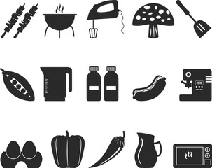 Food icon set, 15cooking food icon set black vector