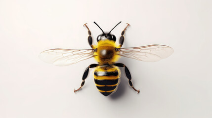 Close up of bee on white background
