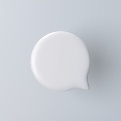 3D white round speech bubble icon on a grey background.