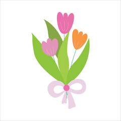 Vector bouquet of three tulips isolated on a white background.