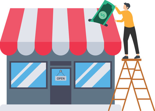 Funding Small Business, Startup Projects Or Banking Loans To Start New Business, Investment Or Saving, Open A New Shop Concept, Small Business Stores.
