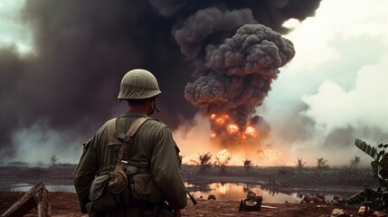 soldado en guerra de vietnam - obrazy, fototapety, plakaty
