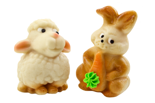 Osterhase und Osterlamm aus Marzipan    Hintergrund transparent PNG cut out
