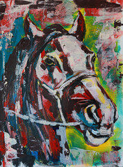 Colorful acrylic painting of a horse portrait