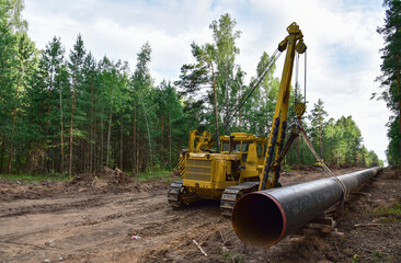 Natural Gas Pipeline Construction. Crude oil transmission in pipe from gas storage and LNG plant to...