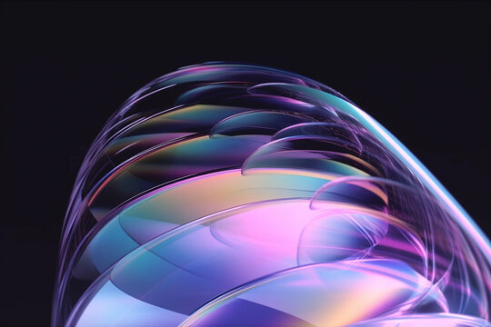 abstract 3d background with glowing lines, wallpaper with glass elements with colorful light emitter iridescent neon holographic gradient. Design visual element for banner, header, poster, cover