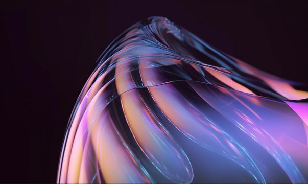 transparent shiny glass abstract background wallpaper with colorful light emitter iridescent neon holographic gradient. Design visual element for banner, header, poster, cover