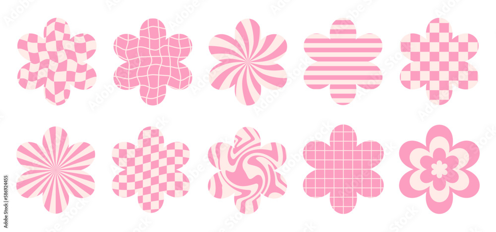 Poster vector set flowers icons with different backgrounds isolated on a white background. retro illustrati