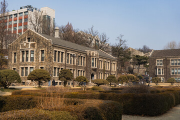 Yonsei University Underwood Hall and  Yeonhi Hall in Seoul during winter morning at Seodaemun-gu ,...