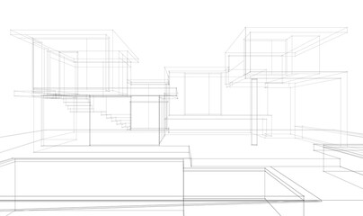 architectural sketch of modern house 