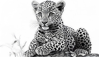 Black and White Cute Jaguar - Generative AI 