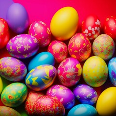 Fototapeta na wymiar Multicolored Neon Easter Eggs - Realistic Illustration Eggstravaganza