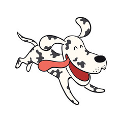 Cute cartoon dog, puppy running funny character illustration. Hand drawn vector, isolated. Line drawing. Domestic animal logo. Design concept for pet food, branding, business, vet, print, poster