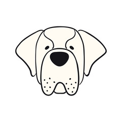 Saint Bernard dog, puppy face cute funny cartoon character illustration. Hand drawn vector, isolated. Line art. Domestic animal logo. Design concept pet food, branding, business, vet, print, poster