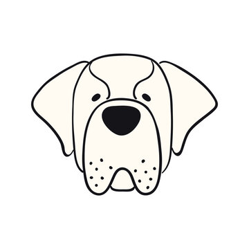 Saint Bernard dog, puppy face cute funny cartoon character illustration. Hand drawn vector, isolated. Line art. Domestic animal logo. Design concept pet food, branding, business, vet, print, poster
