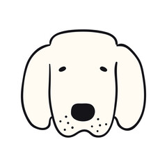 Golden retriever dog, puppy face cute funny cartoon character illustration. Hand drawn vector, isolated. Line art. Domestic animal logo. Design concept pet food, branding, business, vet, print, poster