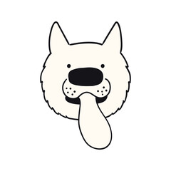Dog face tongue sticking out cute funny cartoon character illustration. Hand drawn vector, isolated. Line art. Domestic animal logo. Design concept pet food, branding, business, vet, print, poster