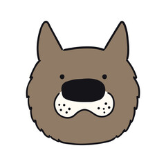 Big dog, puppy face cute funny cartoon character illustration. Hand drawn vector, isolated. Line art. Domestic animal logo. Design concept pet food, branding, business, vet, print, poster