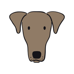 Sighthound dog, puppy face cute funny cartoon character illustration. Hand drawn vector, isolated. Line art. Domestic animal logo. Design concept pet food, branding, business, vet, print, poster